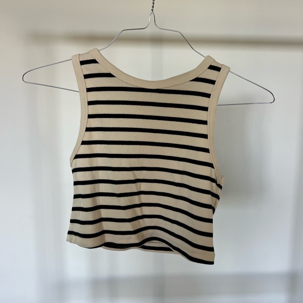 H&M Black and Cream Fitted Crop Tank Top